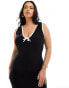 Фото #2 товара ASOS DESIGN Curve knitted moss stitch maxi dress with contrast trims in black and white