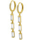 ფოტო #1 პროდუქტის 14k Gold-Plated Triple Rectangle Crystal Charm Huggie Hoop Earrings