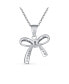 Dainty Romantic Bridal Wedding Clear Cubic Zirconia Pave CZ Station Holiday Present Ribbon Bow Pendant Necklace For Women For Teen Sterling Silver