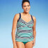 Фото #2 товара Lands' End Women's UPF 50 Striped Twist-Front Underwire Tankini Top -