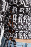 Coool Gotik Baskılı Beli Bağlama Detaylı Uzun Kollu Crop Tişört