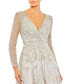 Women's Embellished Wrap Over Illusion Long Sleeve A Line Gown