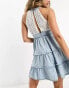 Фото #8 товара Miss Selfridge crochet tiered denim mini dress in mid wash