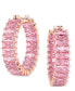 ფოტო #1 პროდუქტის 14k Rose Gold-Plated Small Pink Baguette Cubic Zirconia Hoop Earrings, 0.87"