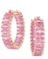 14k Rose Gold-Plated Small Pink Baguette Cubic Zirconia Hoop Earrings, 0.87"