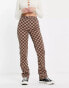 Фото #8 товара Only high waisted straight leg trousers in brown checkerboard