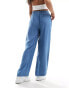 Vila wide leg trousers with tie waist in blue chambray