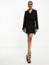 Фото #7 товара Extro & Vert Tall drape tie side blazer dress in black