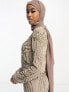 Фото #4 товара ASOS DESIGN double layer embellished maxi dress with floral embellishment in taupe