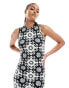 ONLY Tall racer neck tile print maxi dress in black and white