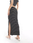 Pieces side split maxi skirt co-ord in black and white stripe