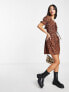 Wednesday's Girl milkmaid mini dress in brown vintage floral