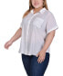 Фото #3 товара Plus Size Short Sleeve Woven Front and Jersey Back Top