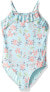 Lucky Brand 173879 Girls One-Piece Swimsuit Floral Clear Water Blue Size 4