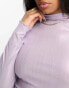 Фото #3 товара Monki long sleeve metallic lettuce hem top in lilac