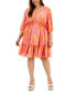 ფოტო #1 პროდუქტის Plus Size Printed Smocked-Waist Tie-Sleeve Dress