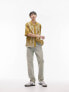 Topman short sleeve relaxed revere boarded embroidered shirt in yellow