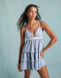 Miss Selfridge denim tiered lace insert mini dress in blue acid wash Синий, 38 - фото #3