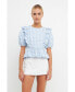 Women's Embroidered Gingham Checked Ruffle Top