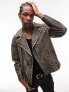 Topman distressed quilted leather jacket in black