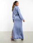 Aria Cove satin open tie side maxi skirt co-ord in blue