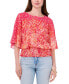 ფოტო #1 პროდუქტის Women's Floral-Print Smocked-Waist Flutter-Sleeve Top