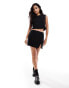 ASOS DESIGN linen blend split hem fitted mini skirt co ord in black