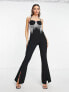 Фото #7 товара ASOS DESIGN corset detail jumpsuit with embellished fringe in black