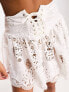 Miss Selfridge beach hanky hem lace up detail lace mini skirt in cream