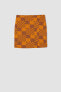 A Kesim Dama Desenli Yırtmaç Detaylı Mini Etek X8783az22sm