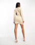 Simmi high neck mini jumper dress in beige geo print