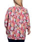 Plus Size 3/4 Sleeve Drawstring Neck Blouse Pink Red Flower, 1X - фото #2