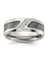 Stainless Steel Polished Gray Fiber Inlay CZ 8mm Band Ring