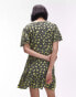 Topshop Bella tea dress with angel sleeve in yellow floral print