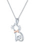 ფოტო #3 პროდუქტის Diamond Accent Cat with Bowtie Pendant Necklace in Sterling Silver & 14k Rose Gold-Plate, 16" + 2" extender