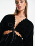 Фото #3 товара ASOS DESIGN velvet mini dress with lattice edge and cut out waist detail in black