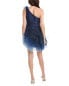 Badgley Mischka One-Shoulder Silk-Trim Ruffle Cocktail Dress Women's Blue 4