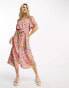 Фото #1 товара Monki wrap midi dress in pink floral print