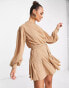 ASOS DESIGN high neck pleated mini dress with godet detail in stone 40 - фото #2