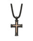 ფოტო #1 პროდუქტის Black and Rose IP-plated Cross Pendant Box Chain Necklace