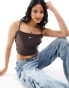 Фото #1 товара Nike mini swoosh rib crop cami top in baroque brown