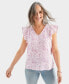 ფოტო #1 პროდუქტის Women's Printed Cotton Gauze Flutter Sleeve Top, Created for Macy's