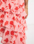 Pretty Lavish ruffle split maxi dress in pink and red floral