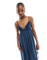 Фото #4 товара ASOS DESIGN strappy v neck crochet maxi skater dress in indigo