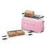 SMEG Four Slice Toaster Pink TSF02PKEU - 4 slice(s) - Pink - Plastic - Stainless steel - Buttons - Level - Rotary - China - 1500 W