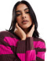 JJXX cropped boxy stripe ribbed jumper in burgundy & pink