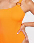 River Island – Strukturierter Badeanzug in Orange mit One-Shoulder-Träger