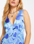 Violet Romance satin v neck mini dress in blue swirl print BLAU, 36 - фото #4