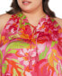 Фото #4 товара Black Label Plus Size Abstract Floral Tie-Neck Sleeveless Top