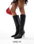 Фото #1 товара Public Desire Amped Wide Fit kitten heel straight leg pointed knee boots in black